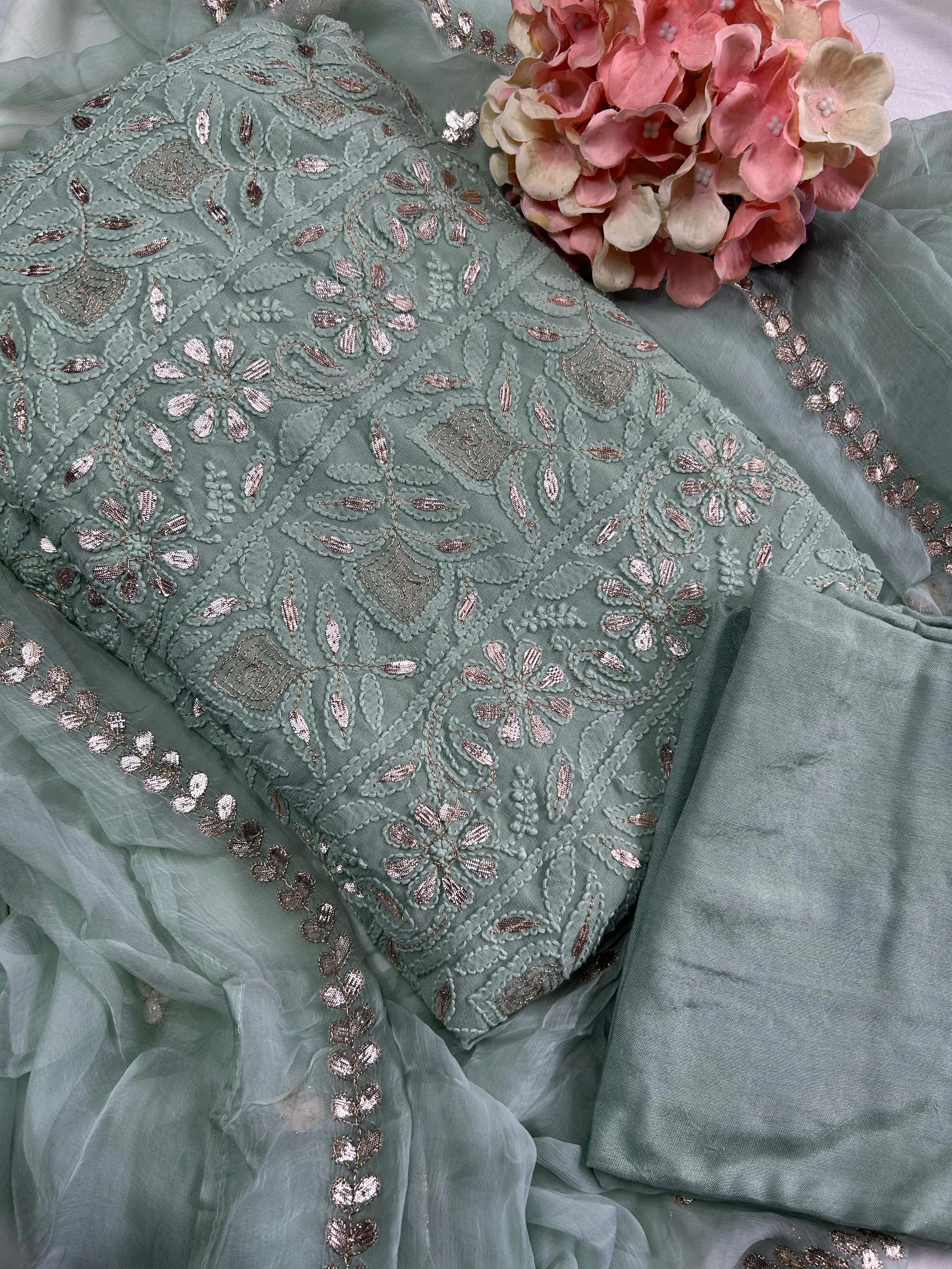 Fancy Chikankari Gota work Salwar kameez unstitched online in light green